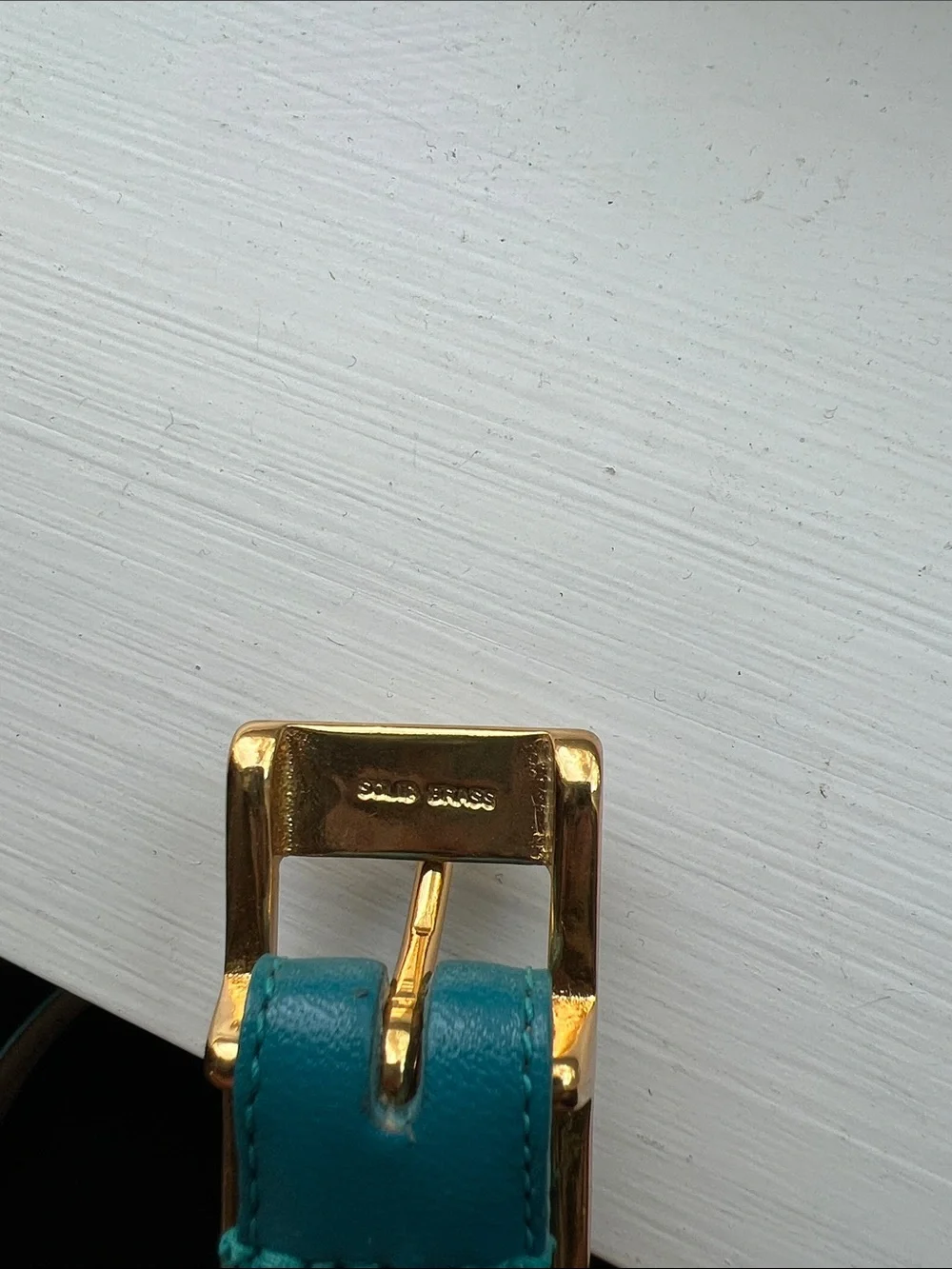 Liz Claiborne Turquoise Leather Belt with Brass Buckle Size Large